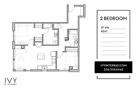 Floor plan for 2 beds, 2 baths, 862 sqft